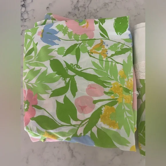 Vintage Floral Lace Lilly Pulitzer Like Twin Flat & Fitted Sheet Set Fashion - Picture 4 of 4